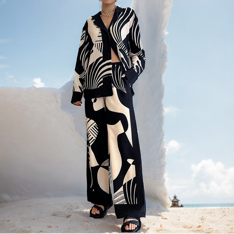 Mira - Elegant printed set with long sleeves and fashionable pants