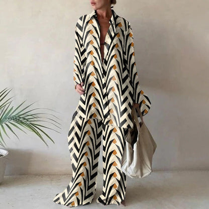 Set of roomy long-sleeved blouses and matching wide-leg pants