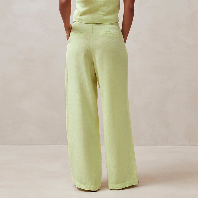 High-waisted pants with straight, loose legs for women
