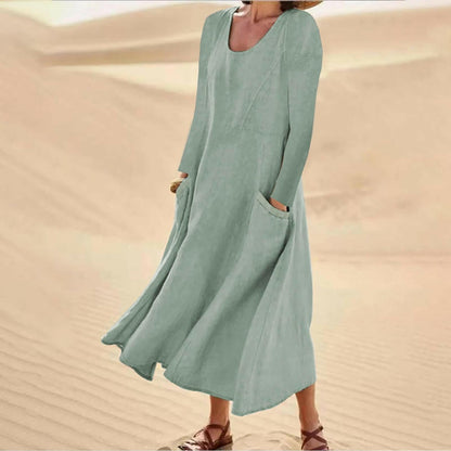 LP | Solid-color dress with long sleeves and round neckline