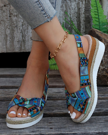 LP | Open and printed wedge espadrille sandals