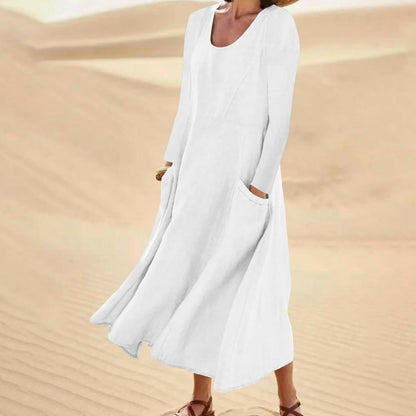 LP | Solid-color dress with long sleeves and round neckline