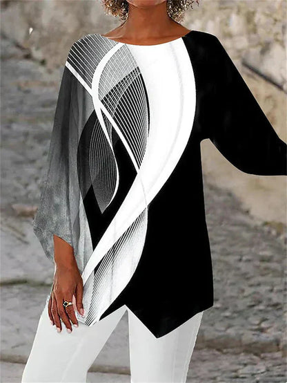 LP | Elegant long-sleeved blouse with geometric print