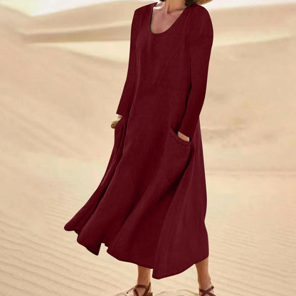 LP | Solid-color dress with long sleeves and round neckline