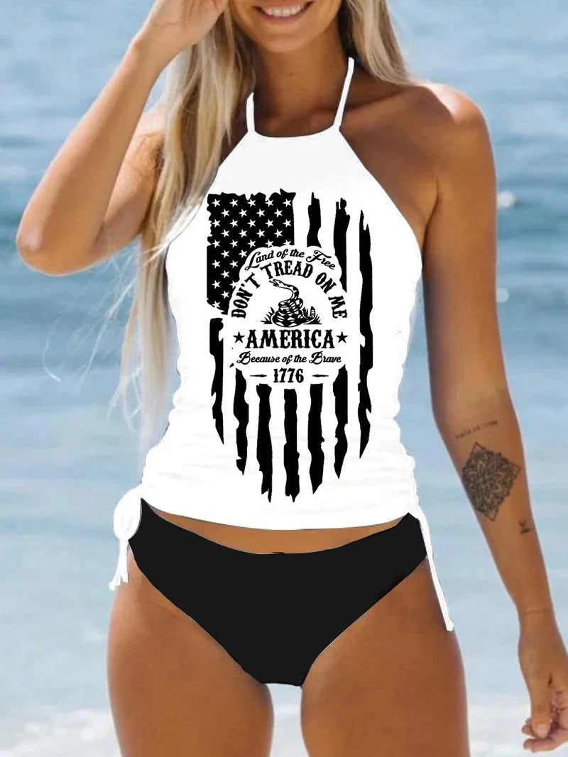 Stylish swimsuit with print in a split pattern