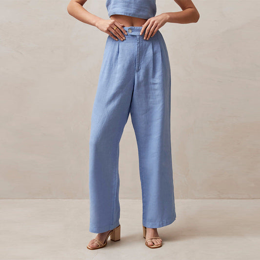 High-waisted pants with straight, loose legs for women