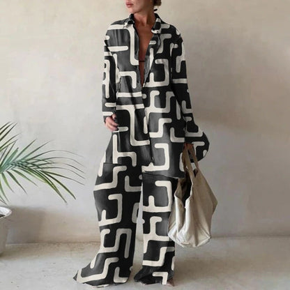 Set of roomy long-sleeved blouses and matching wide-leg pants
