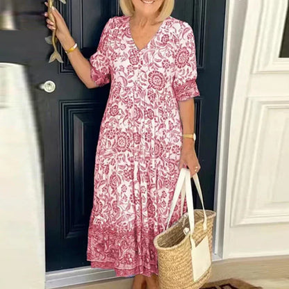 Elegant boho dress with V-neckline