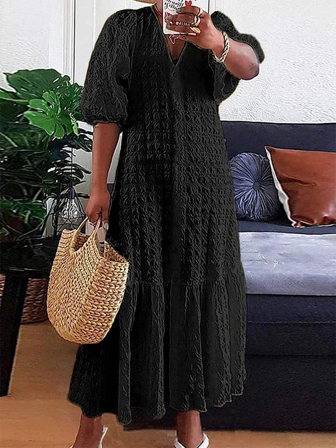 LP | Casual dress with pleated buttons.
