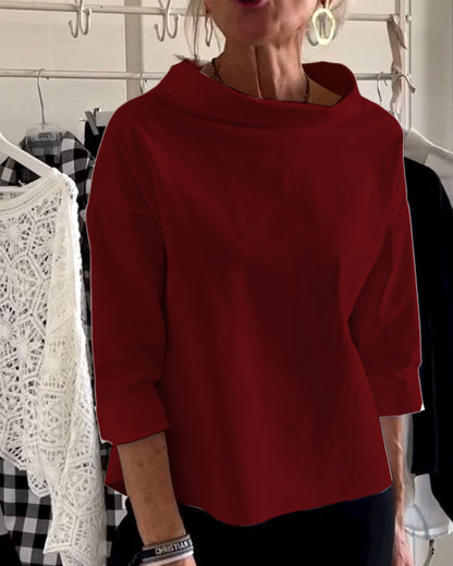Elegant 3/4-sleeve blouse with U-boot neckline for women