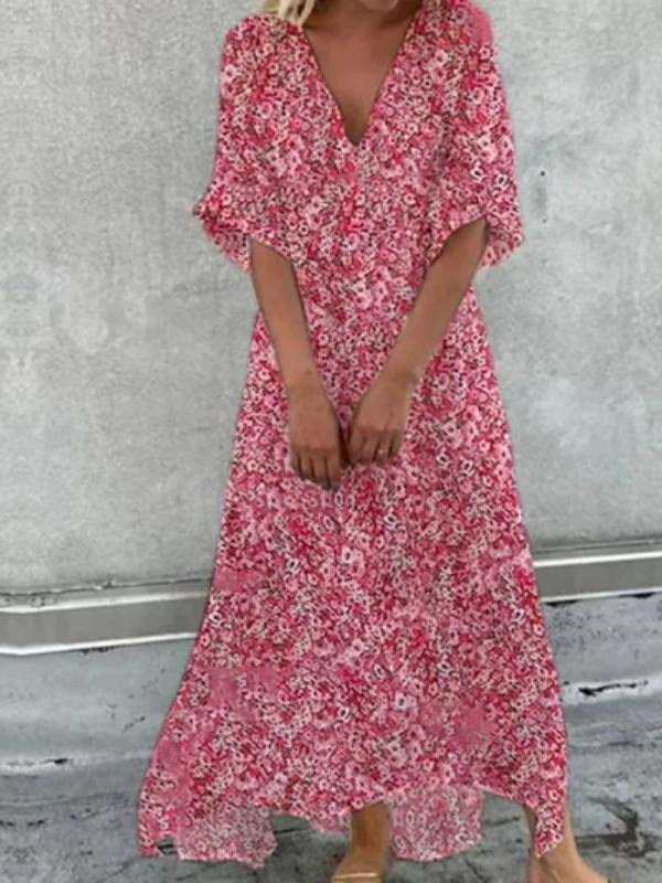 LP | Cotton dress with half sleeves and V-neckline