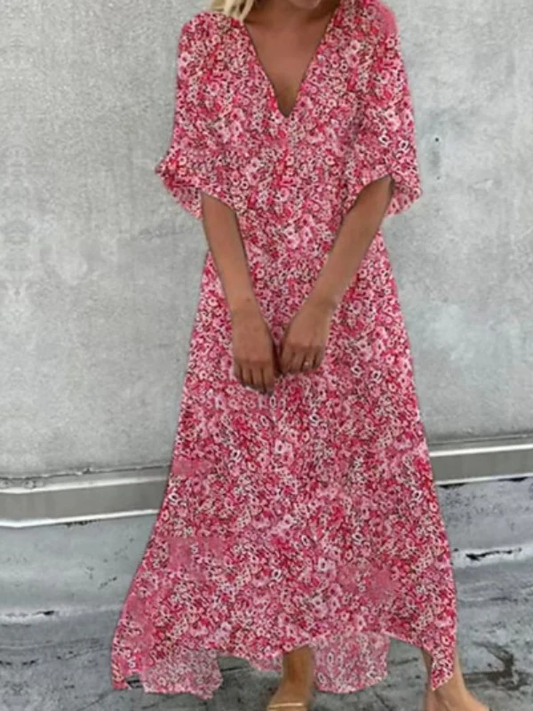 LP | Cotton dress with half sleeves and V-neckline