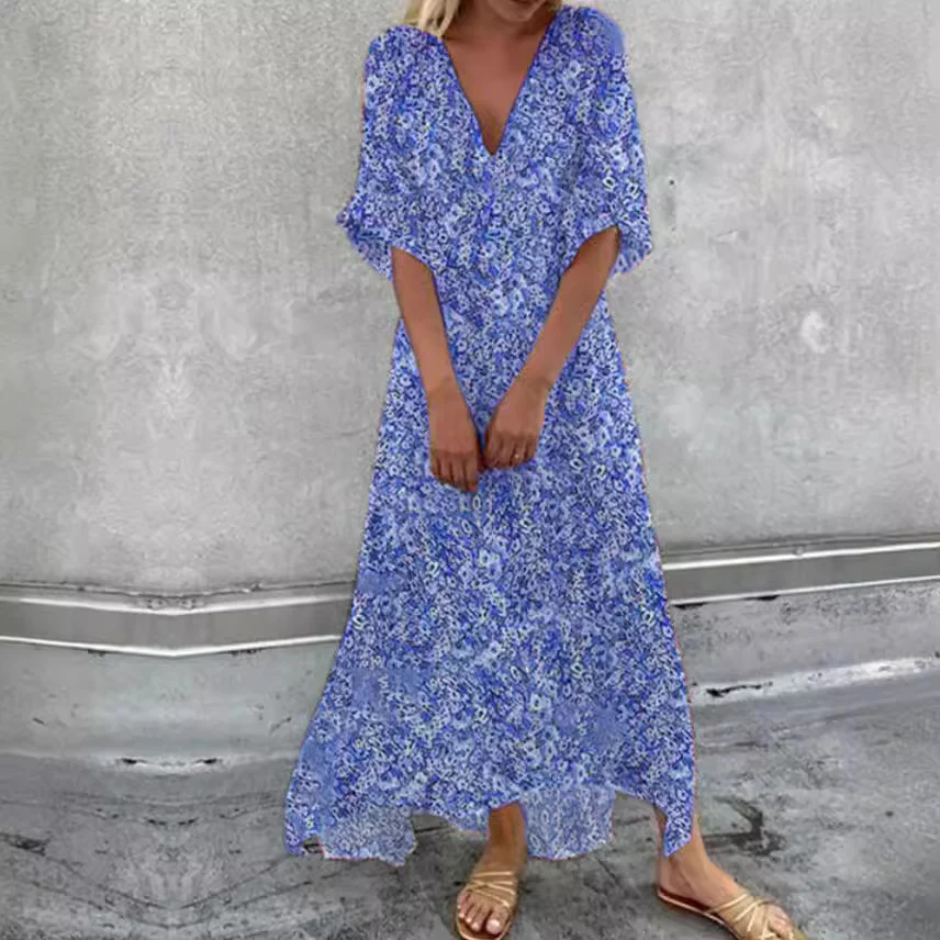LP | Cotton dress with half sleeves and V-neckline