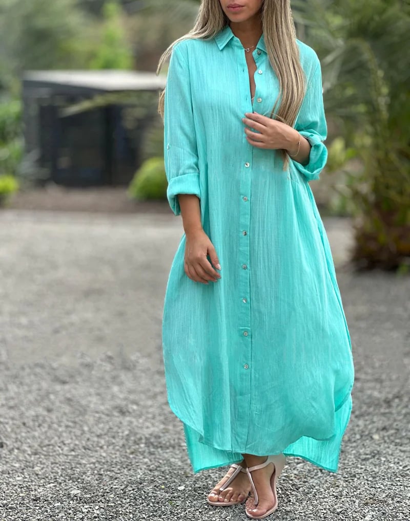 LP | Women's casual shirt dress, single color, front button closure