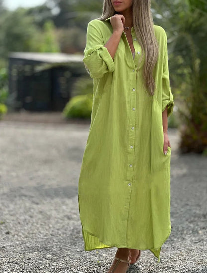LP | Women's casual shirt dress, single color, front button closure