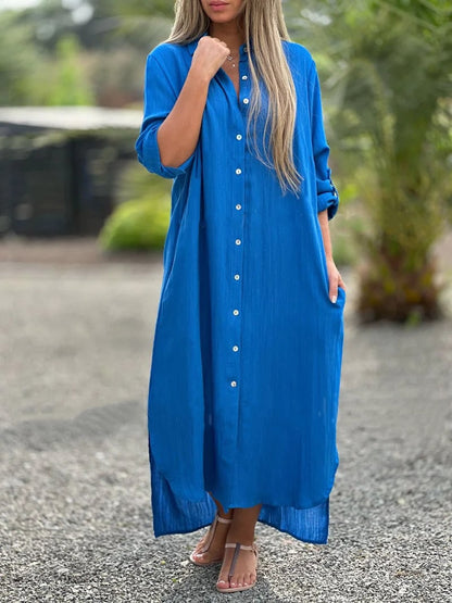 LP | Women's casual shirt dress, single color, front button closure