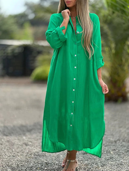 LP | Women's casual shirt dress, single color, front button closure
