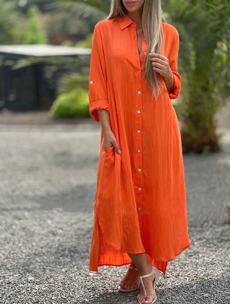 LP | Women's casual shirt dress, single color, front button closure