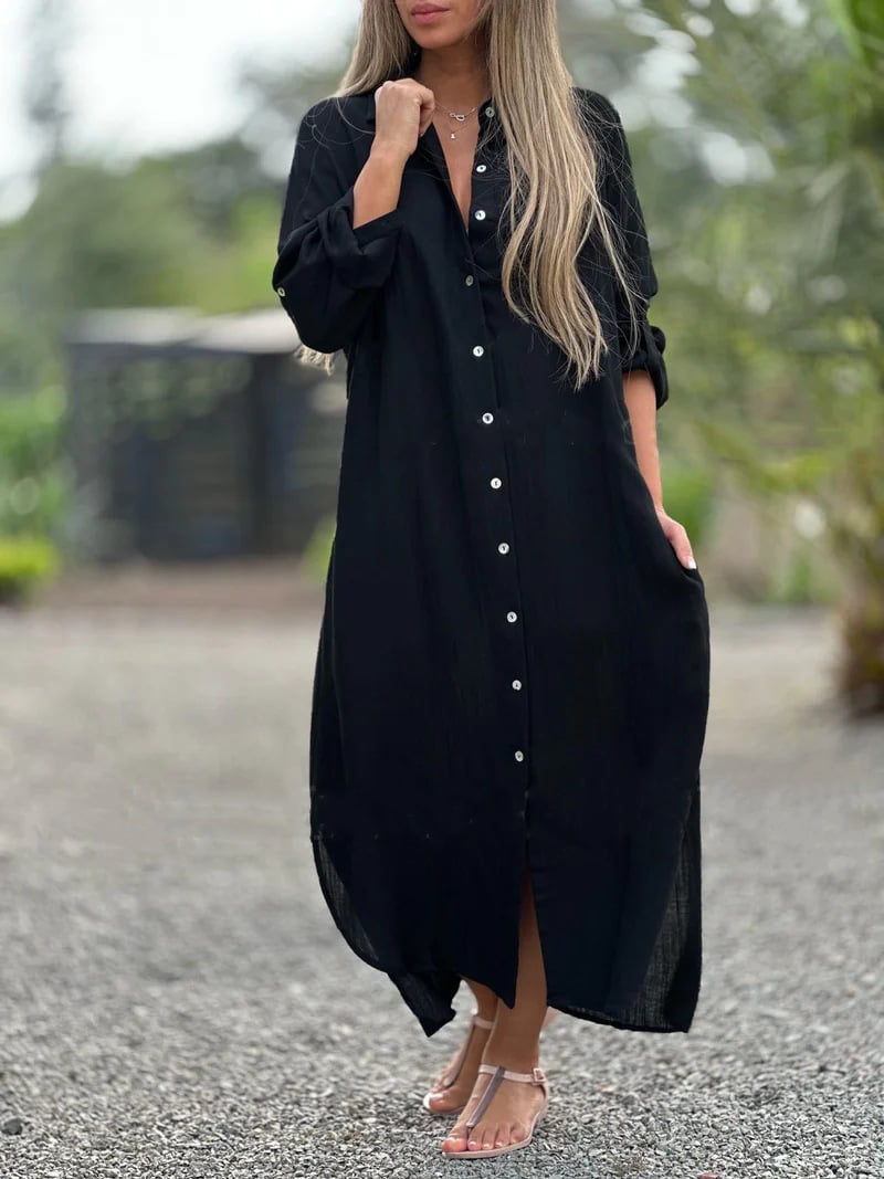 LP | Women's casual shirt dress, single color, front button closure
