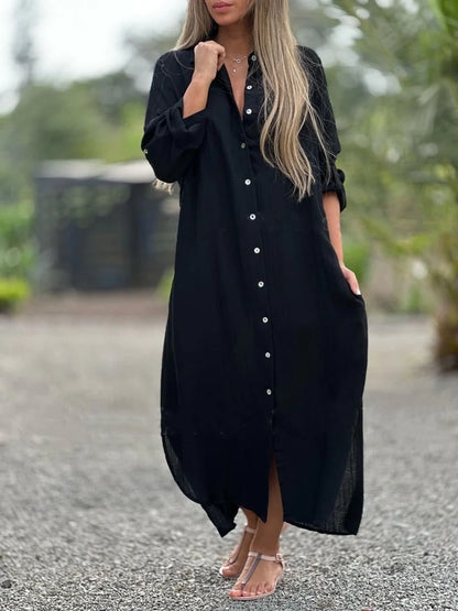 LP | Women's casual shirt dress, single color, front button closure