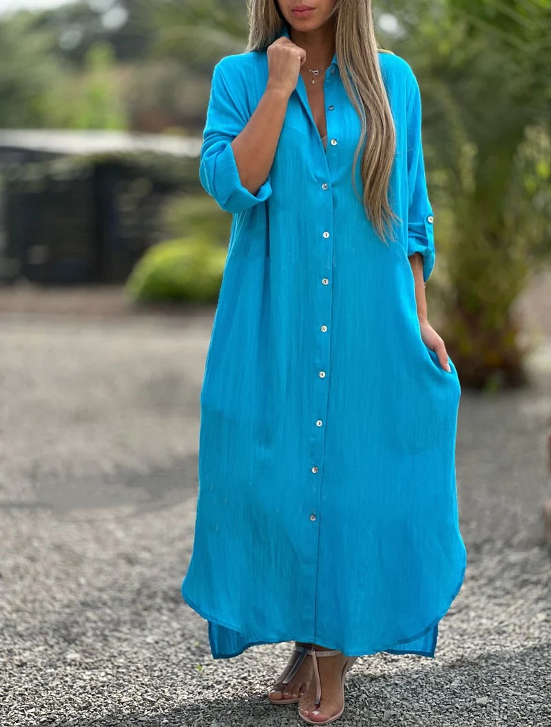 LP | Women's casual shirt dress, single color, front button closure