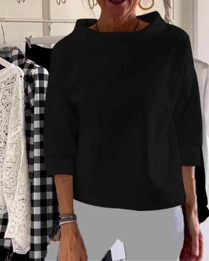 Elegant 3/4-sleeve blouse with U-boot neckline for women