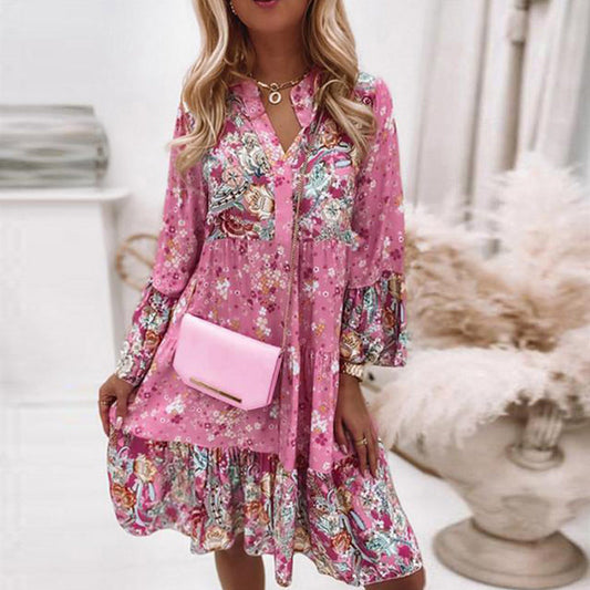 Elegant and sweet floral dress with V-neckline