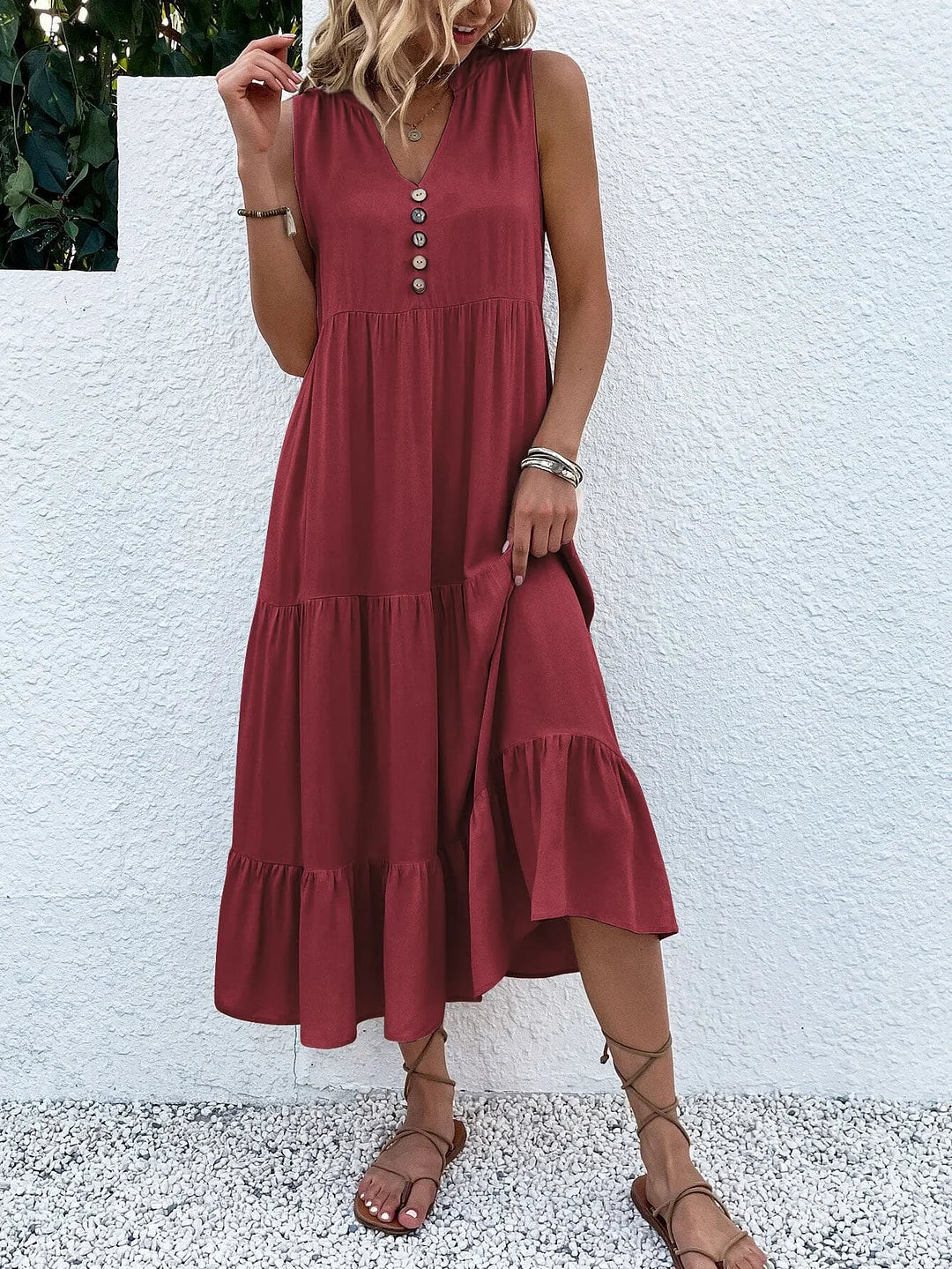 LP | Dress with ruffle hem and ruffle sleeves