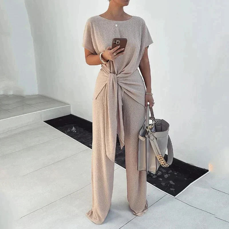 Juvy - Round-neck top with short sleeves Loose, casual pockets Trouser set