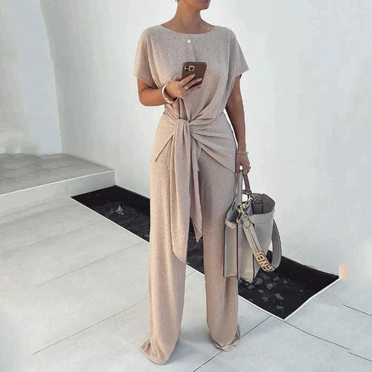 Juvy - Round-neck top with short sleeves Loose, casual pockets Trouser set