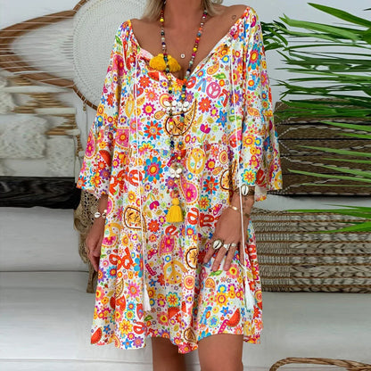 LP | plus size dress for women Loose Quarter Summer Floral Dress Mini Ladies Print Three plus size Formal Pants Suits for women
