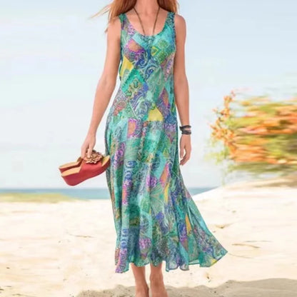 LP | Hot New sleeveless tank top ladies printed skirt summer bohemian outdoor beach group vacation dress