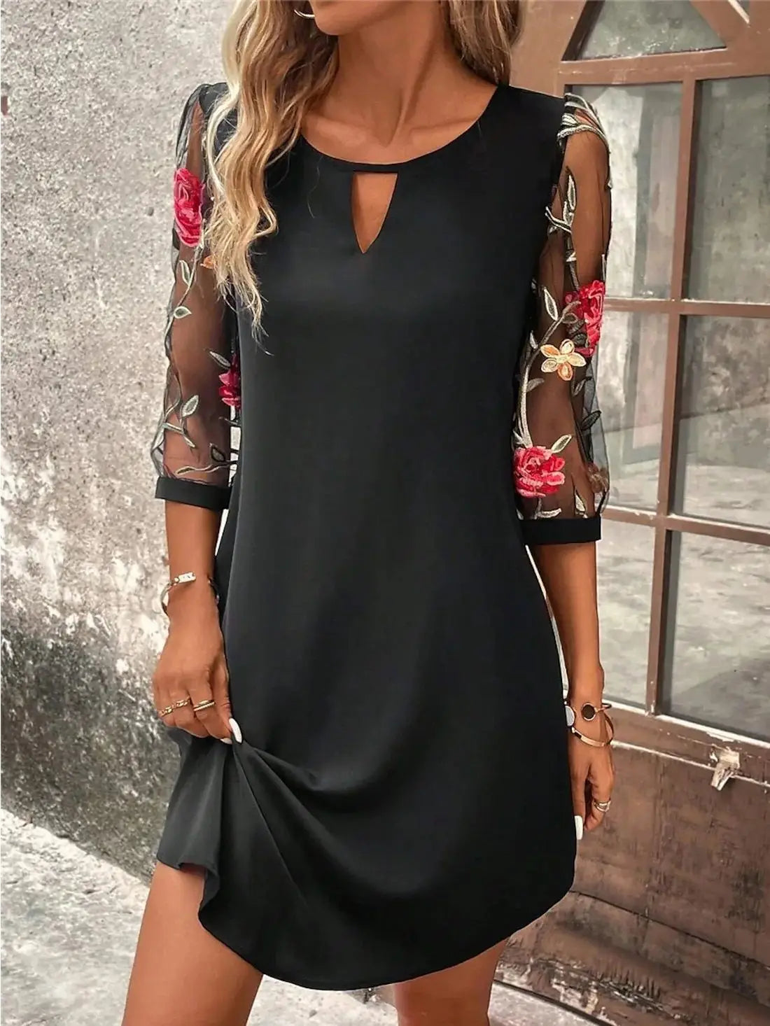 LP | Luxury Dress Women's Perspective Mid Sleeve Printed Round Neck Mini Skirt Summer Party Dress