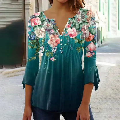 LP | Elegant printed blouse with v-neck and buttons