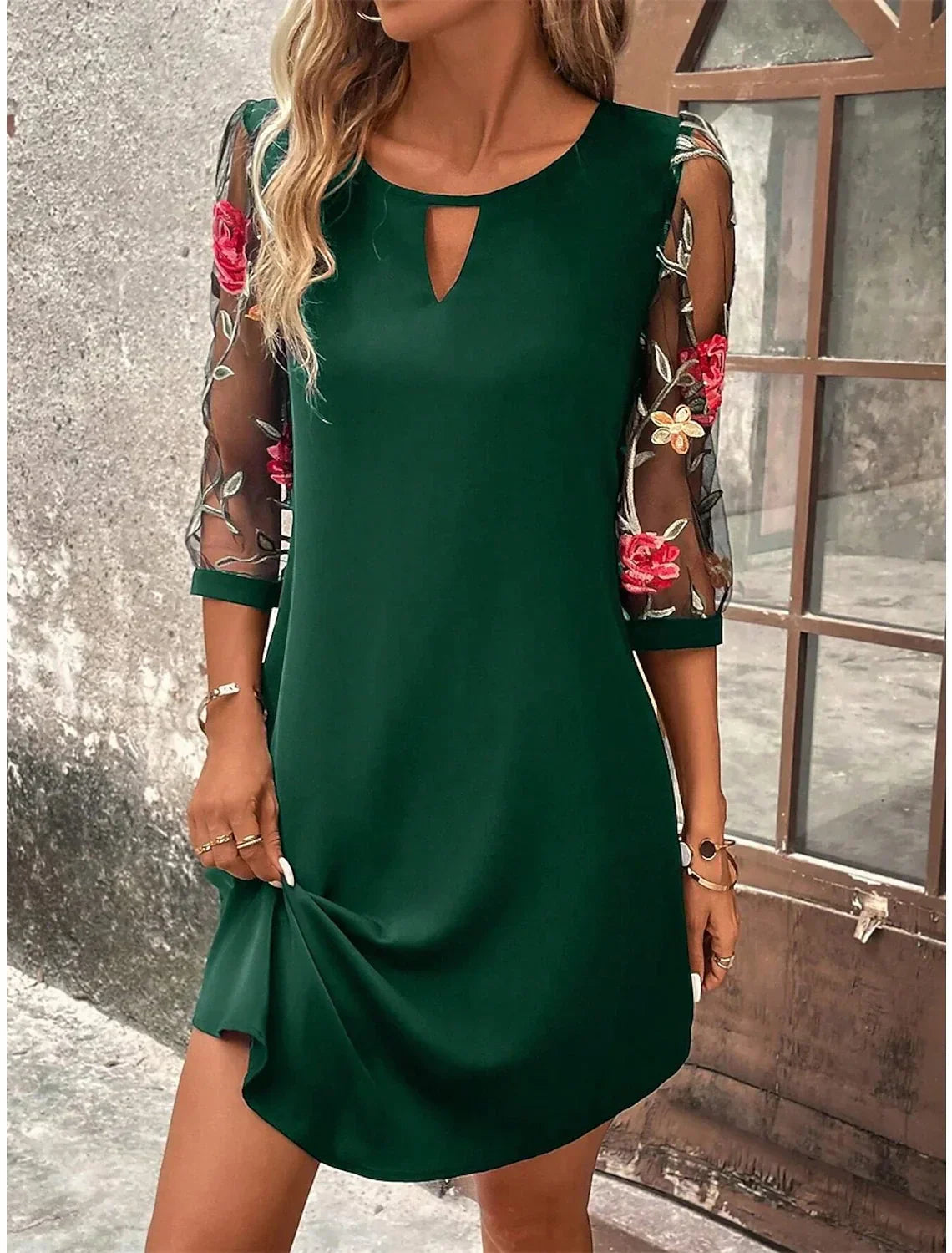 LP | Luxury Dress Women's Perspective Mid Sleeve Printed Round Neck Mini Skirt Summer Party Dress