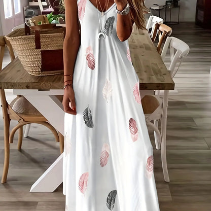 LP | Summer Fresh Floral Print Beach Holiday Casual Suspenders Dress Fashion Sleeveless Loose Long Skirt