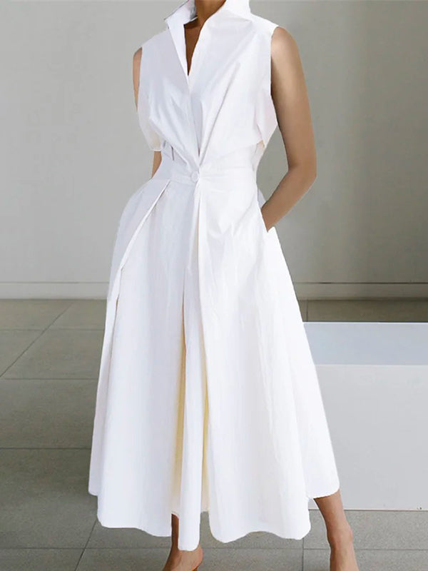 White cotton dress with shirt collar