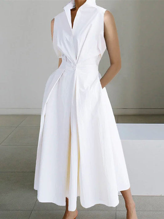 White cotton dress with shirt collar