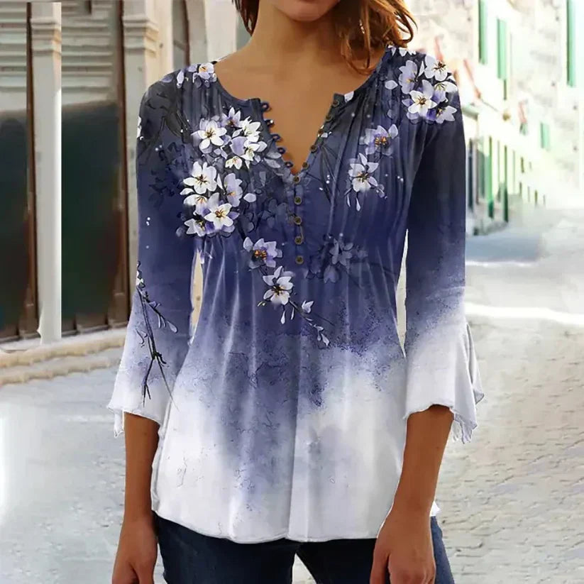 LP | Elegant printed blouse with v-neck and buttons