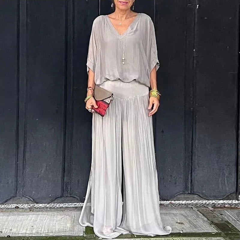 Elegant chiffon top with pants two-piece set