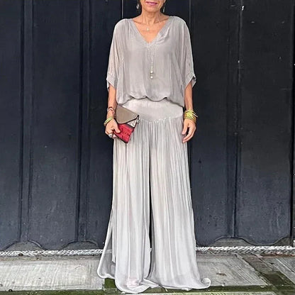Elegant chiffon top with pants two-piece set