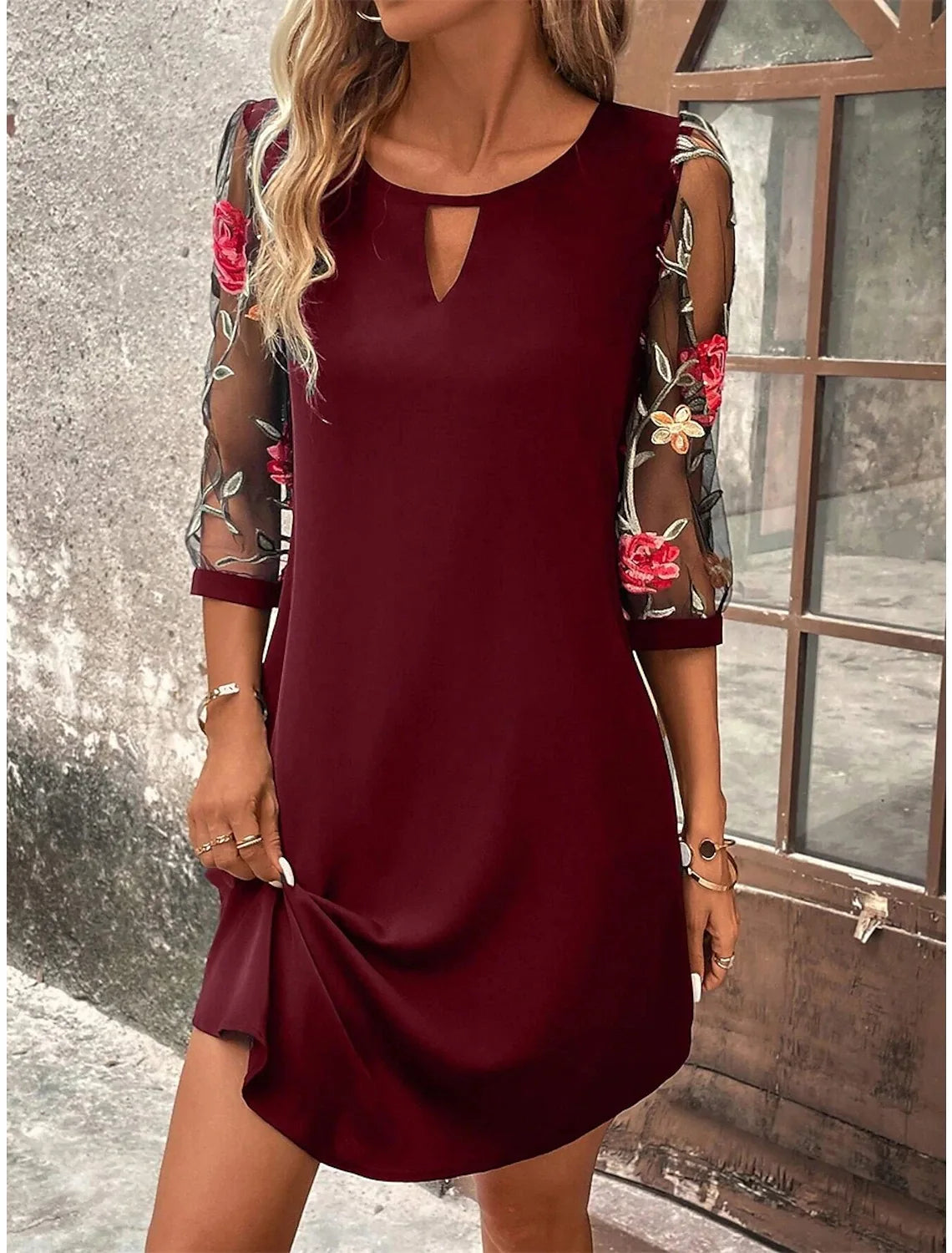 LP | Luxury Dress Women's Perspective Mid Sleeve Printed Round Neck Mini Skirt Summer Party Dress