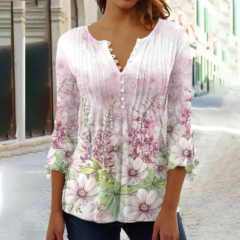LP | Elegant printed blouse with v-neck and buttons