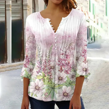 LP | Elegant printed blouse with v-neck and buttons