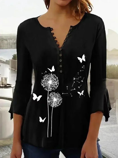 LP | Elegant printed blouse with v-neck and buttons