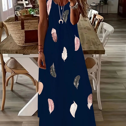 LP | Summer Fresh Floral Print Beach Holiday Casual Suspenders Dress Fashion Sleeveless Loose Long Skirt