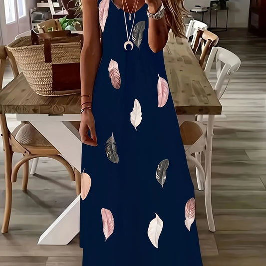 LP | Summer Fresh Floral Print Beach Holiday Casual Suspenders Dress Fashion Sleeveless Loose Long Skirt