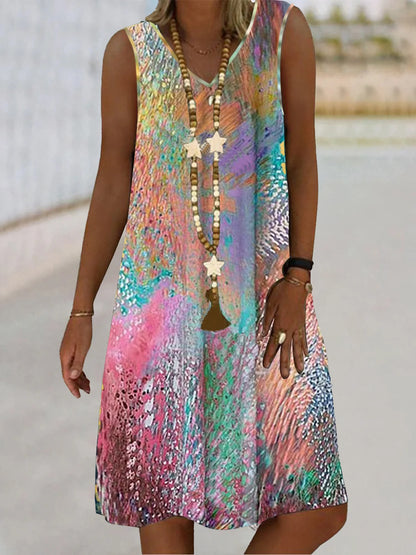 LP | Women's Sleeveless Dress with V-neck Dresses with Vegetal Print Floral Pattern Beach Casual Top Summer Clothing Sexy 2024