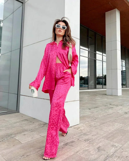 Elegant button-down blouse and wide-leg pants