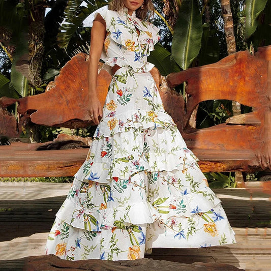 LP | Ruselle dress with wide sleeves, high neck and hollowed-out ruffle